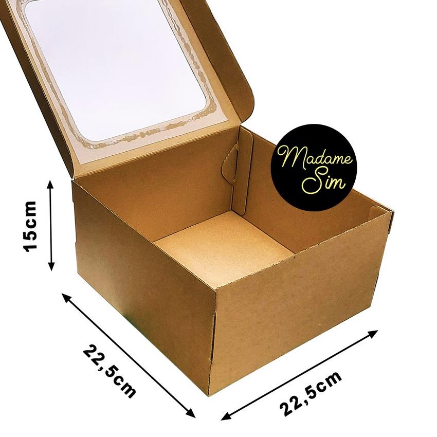 

♠ KOTAK KUE - CAKE BOX 22 x 22 x 15 CM - COKLAT + JENDELA (ISI 10 PCS) ✯