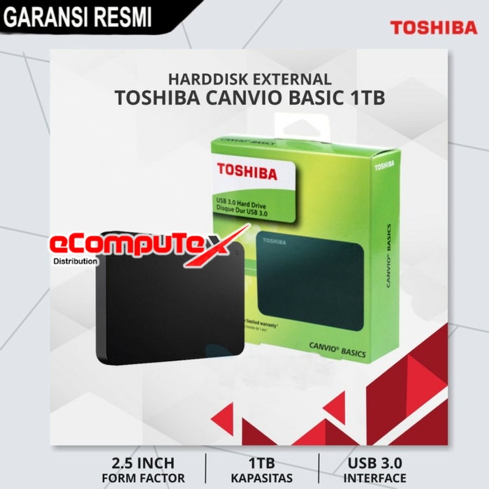 HDD EXTERNAL TOSHIBA CANVIO BASIC 1TB / HARDDISK 1 TB USB 3.0 PORTABLE GARANSI RESMI