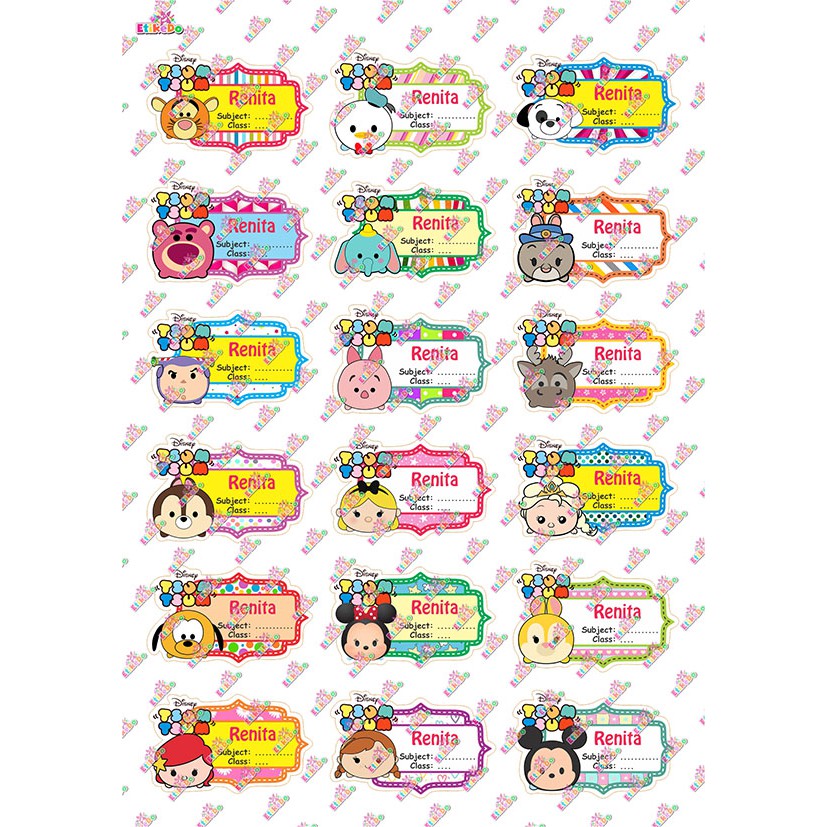 

LABEL NAMA TSUM TSUM 72 STIKER - ANTI AIR/ROBEK/LUNTUR -2 Nama TS6M2