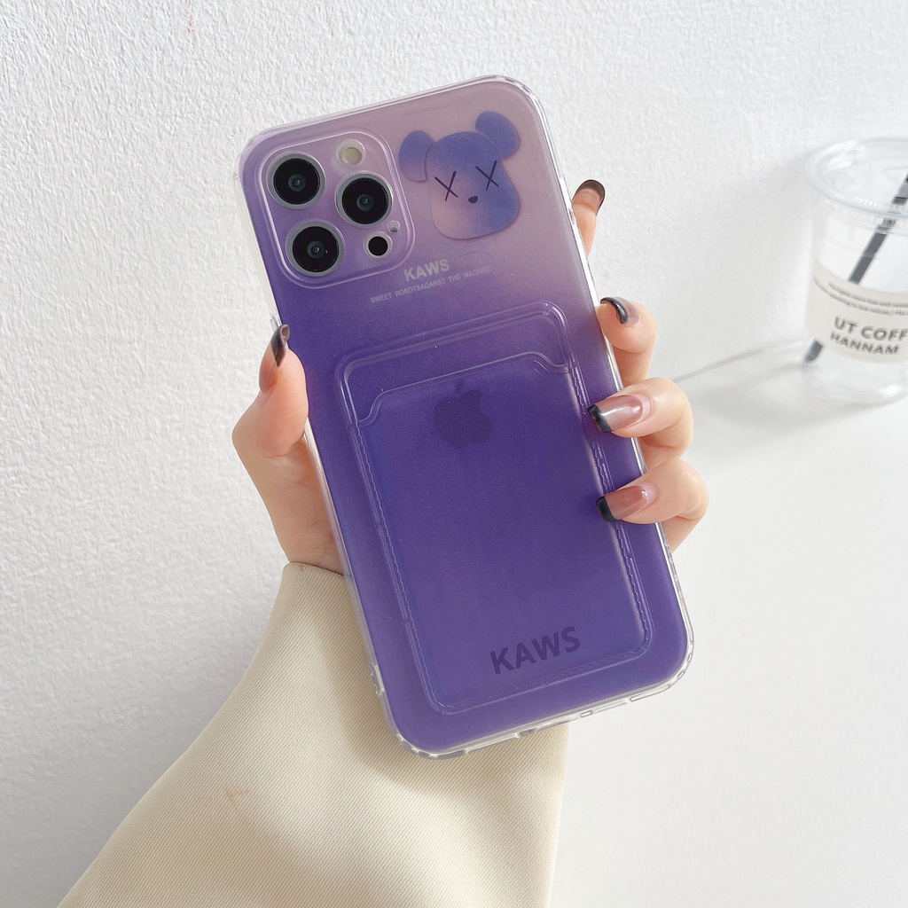 Soft Casing Gradient Color Violent Bear Card Cover Suitable for Iphone 13 12 11 Pro X Xs Max 7 8 Plus