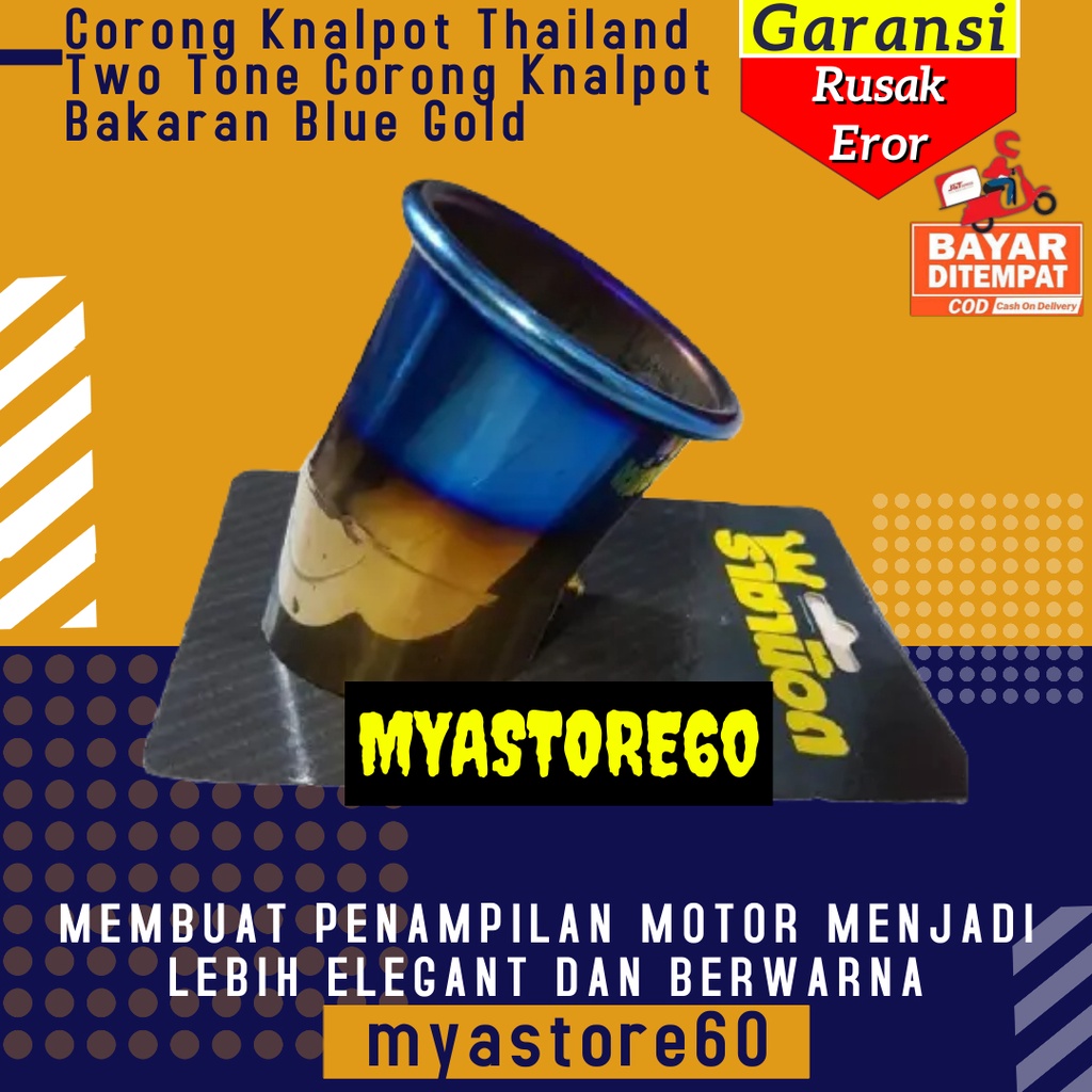 Corong Knalpot Kenalpot Thailand Two Tone 2Tone Corong Knalpot Kenalpot Bakaran Blue Gold Biru Emas Aksesoris Sparepart Motor Universal