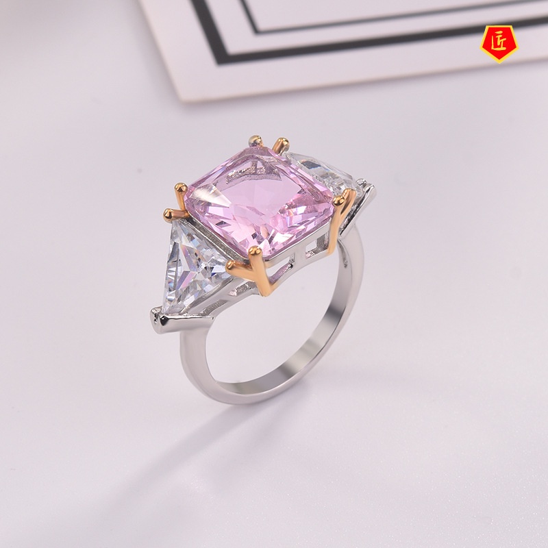 [Ready Stock]Elegant Fashion Square Pink Diamond Ring