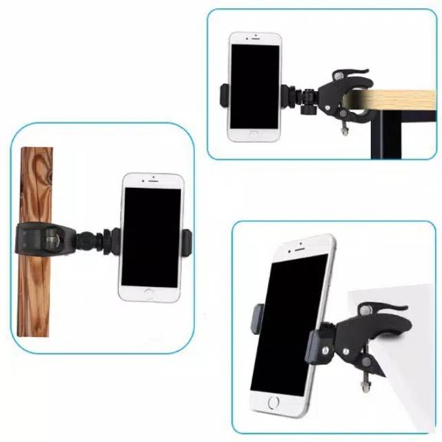 Termurah MEDAN Jepitan HP Clamp Bike Mount + Phone Holder  Action Cam Stang Pipa Multifungsi Handphone