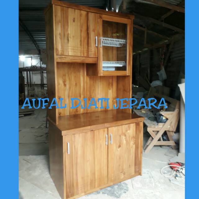 Lemari Rak Dapur Jati Jepara Almari Tempat Piring Minimalis Murah