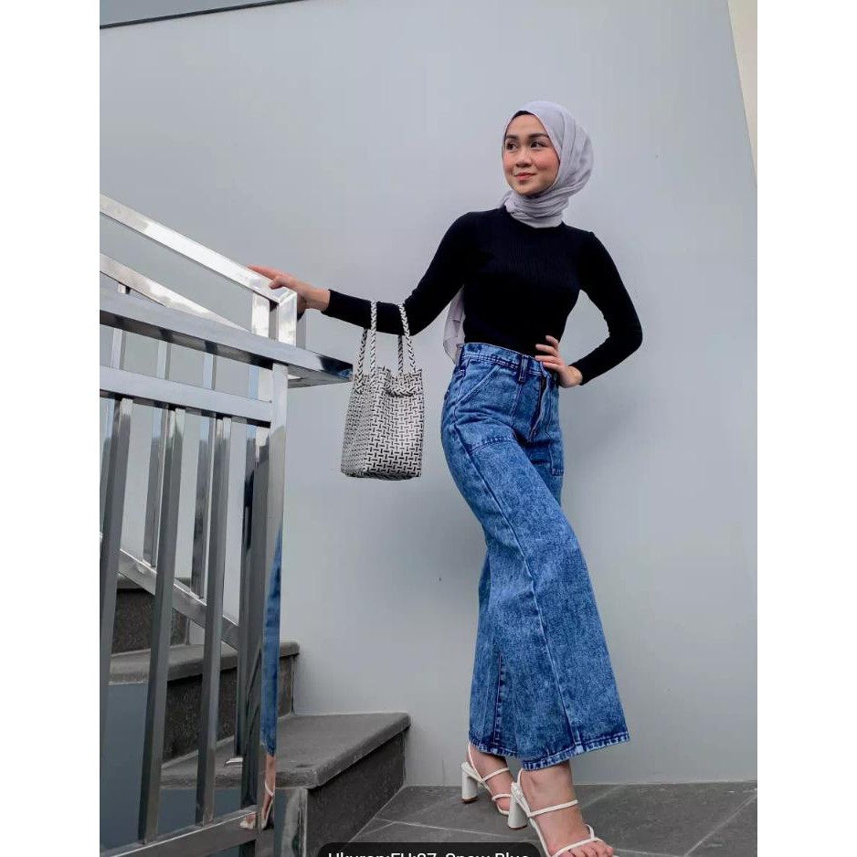 CELANA WANITA JEANS KULOT KANTONG TEMPEL MUSLIM