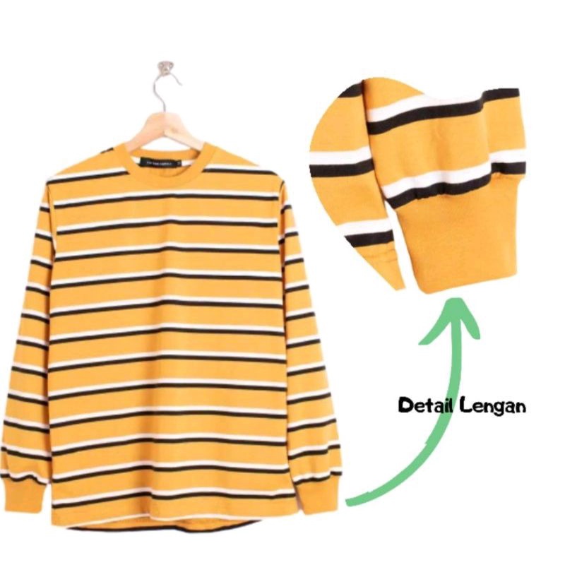 Kaos Stripe Salur Lengan Panjang Motif 3 Garis Warna Cotton Combed