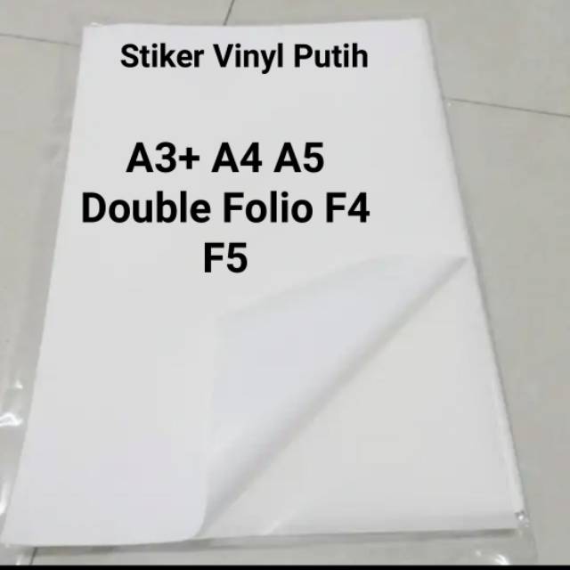 

Stiker Vinyl Putih(Non Coating)A3+ A4 A5 A6 Double Folio F4 F5 ukuran custom