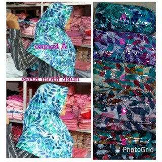 Jual jilbab serut motif daun Indonesia|Shopee Indonesia