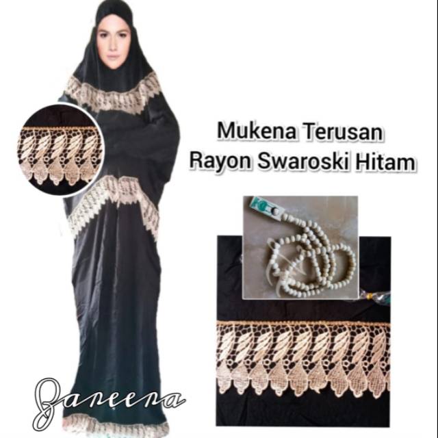 MUKENA TERUSAN KATUN RAYON HITAM SWAROSKI RENDA MILO