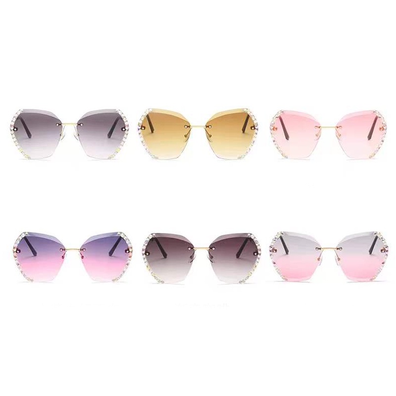 Kacamata Wanita Fashion Sunglasses Frameless Cut Edge Diamond Korean Import