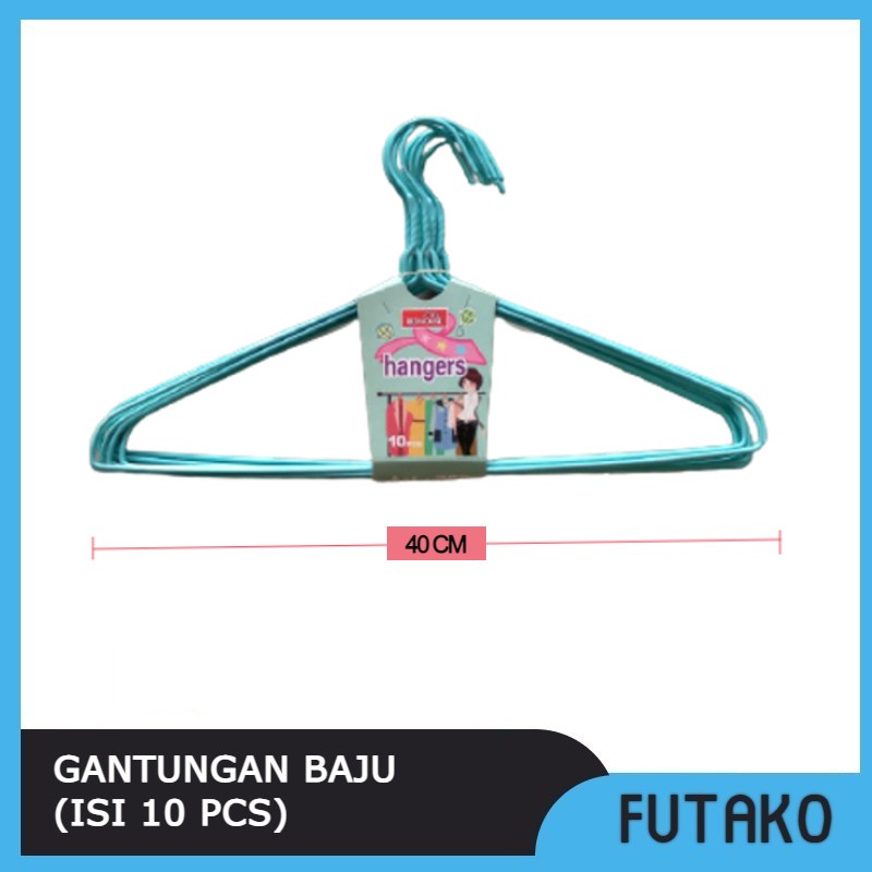 FUTAKO Gantungan Baju / Hanger Kawat Lapis Plastik Isi 10 Pcs WARNA RANDOM