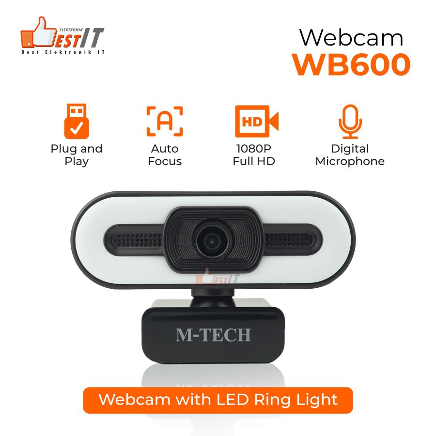 Webcam Mtech WB600 Camera 1080P Full HD LED Ring Light Autofocus