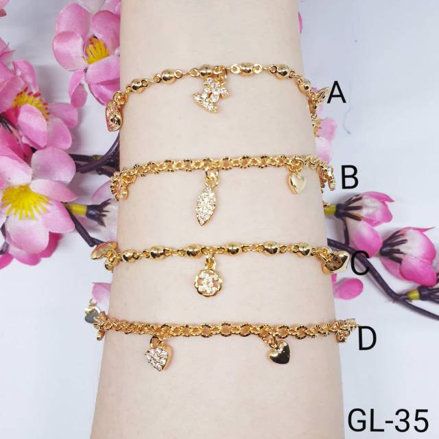 Gelang rantai import permata tidak karat lapis mas