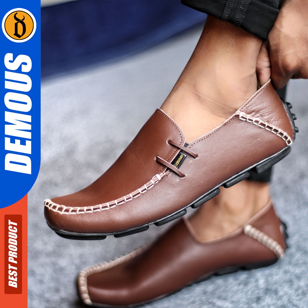 Sepatu Slip On Pria Sepatu Casual Pria Kulit Asli Kerja Kantor Kuliah Kondangan Sepatu Slop Pria Sepatu Hitam Pria DEMOUS MOCLEA