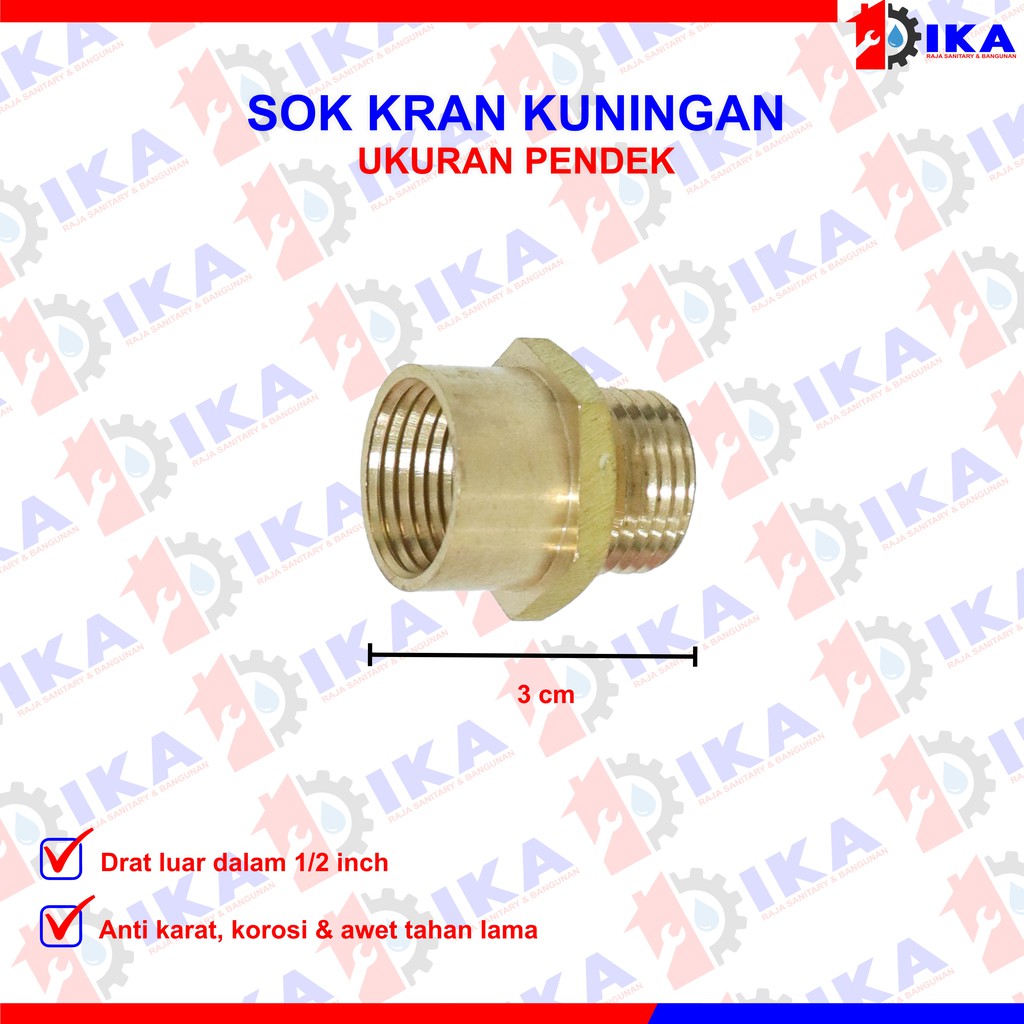 SOK KRAN PENDEK 1/2&quot; KUNINGAN ASLI / DRAT LUAR DALAM / SOCKET SAMBUNGAN PIPA KRAN LUBANG AIR DLL