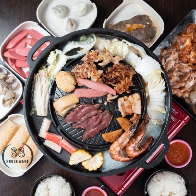 Panci shabu dan grill sukiyaki bulgogi Pan 2 in 1 BBQ Mookata