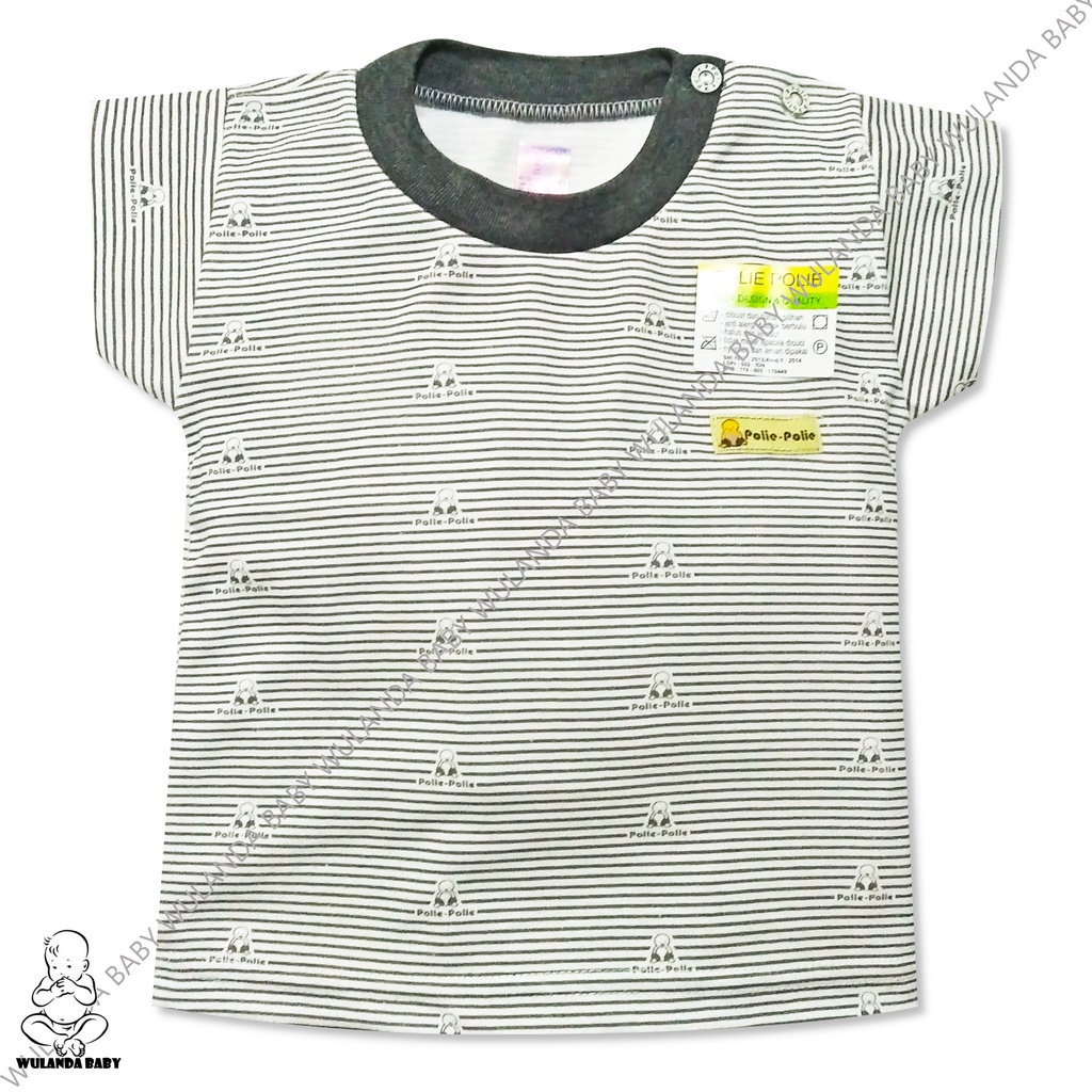 Wulanda 4 pcs baju kaus oblong anak bayi laki laki dan perempuan merek POLIE POLIE motif salur kancing pundak SNI atasan motif salur-1