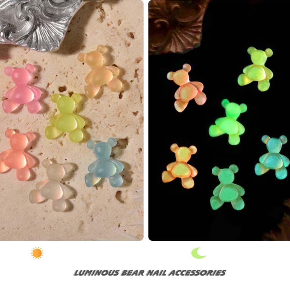 AUGUSTINA Augustina Beruang Dekorasi Kuku Lucu Fashion DIY Resin Glow in the Dark Luminous Nail Charms