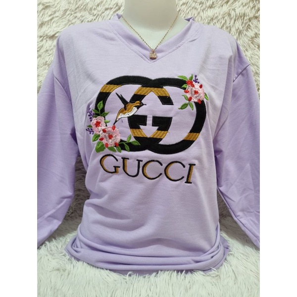 kaos wanita premium / Babyterry import / baju atasan wanita /DI BORDIR-LILAC GUCCI02 PJG