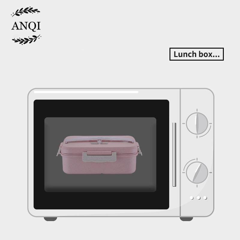 ANQI1888 Lunch Box Set Kotak Bekal Makan WHEAT STRAW GANDUM 850ml 4 In 1 Wheat Straw BPA FREE RH