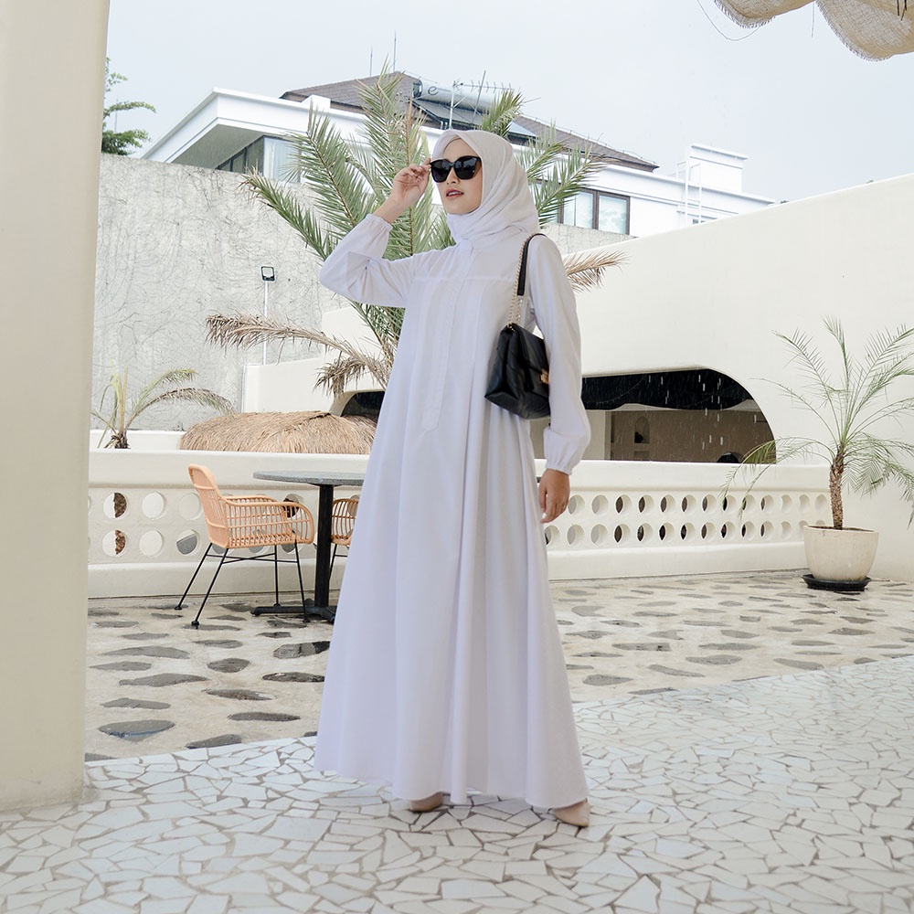 Gamis Wanita  Katun Madina Polos Cantik Kekinian Dress Daily Simple LARISSA Putih By ZLY ZELIA