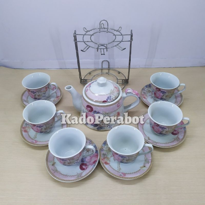 teko romantic set - teko motif bunga 1set - teko keramik pajangan