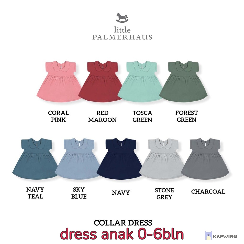 Little Palmerhaus - Collar Dress 0-6bulan - Dress Bayi - Baju Bayi Anak Perempuan - Dress Katun Anak