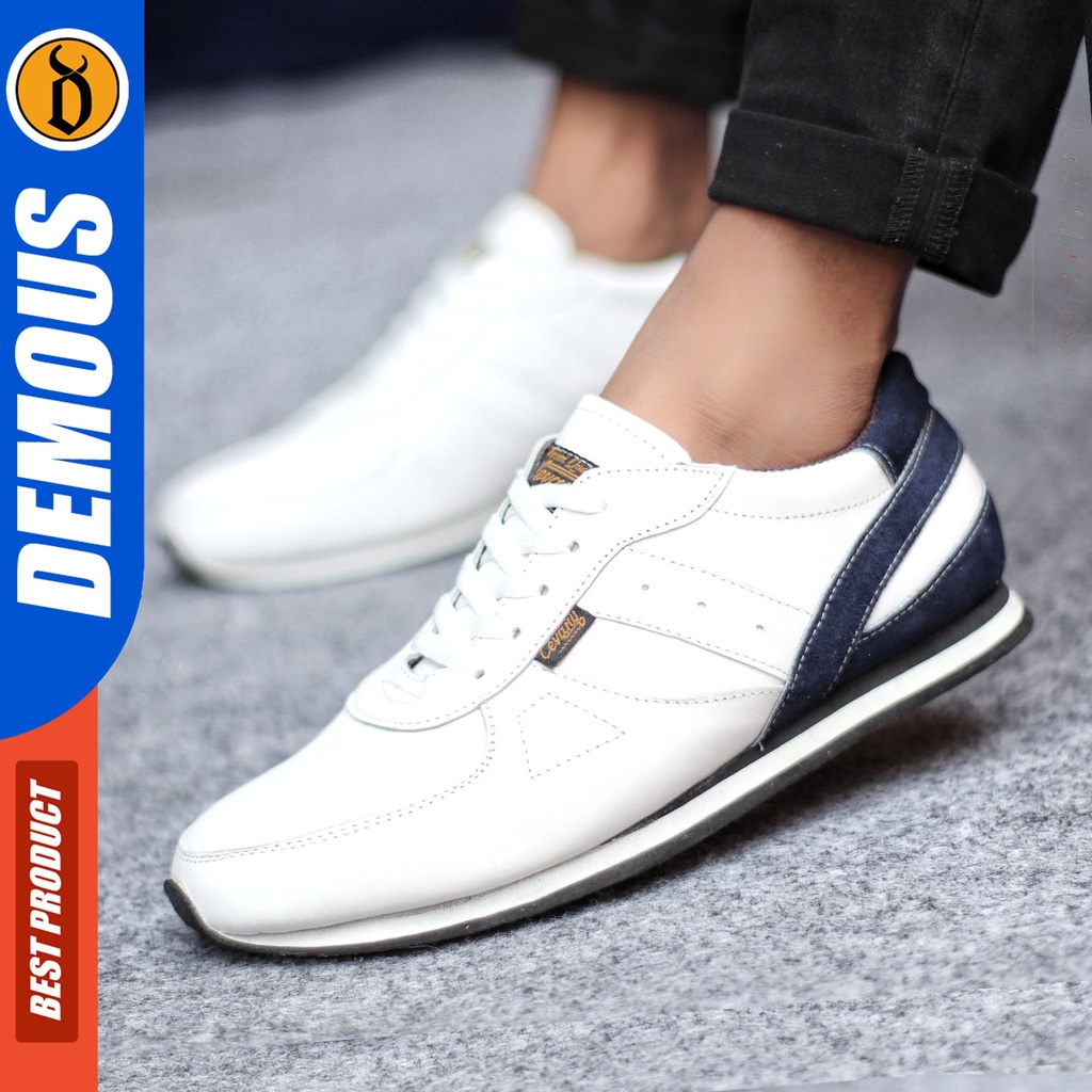 Sepatu Sneakers Pria Sepatu Casual Pria Kulit Asli Sepatu Kerja Kuliah Kondangan Sepatu Hitam Pria DEMOUS JELAL