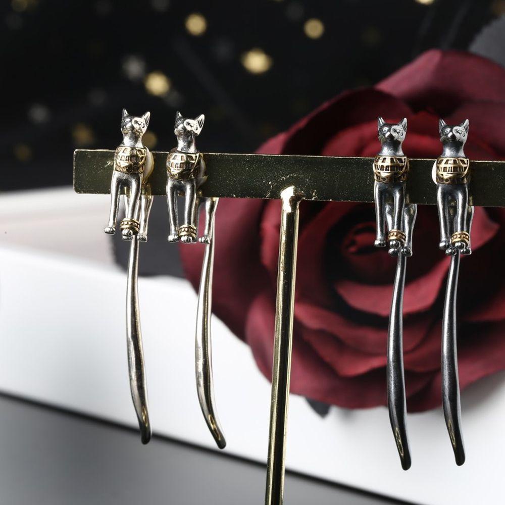 Needway Pharaoh Kucing Anting Kucing Besar Vintage Hadiah Perhiasan Telinga Punk Hiperbole Ekor Gaya Korea