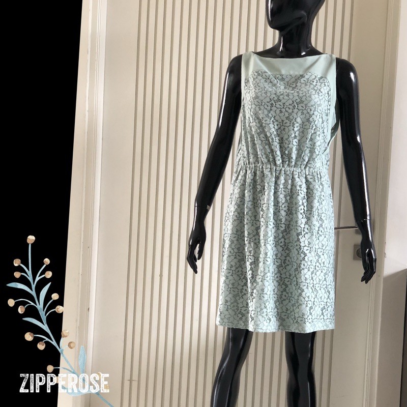 ZARA Salted Egg Green Lace Boatneck Dress