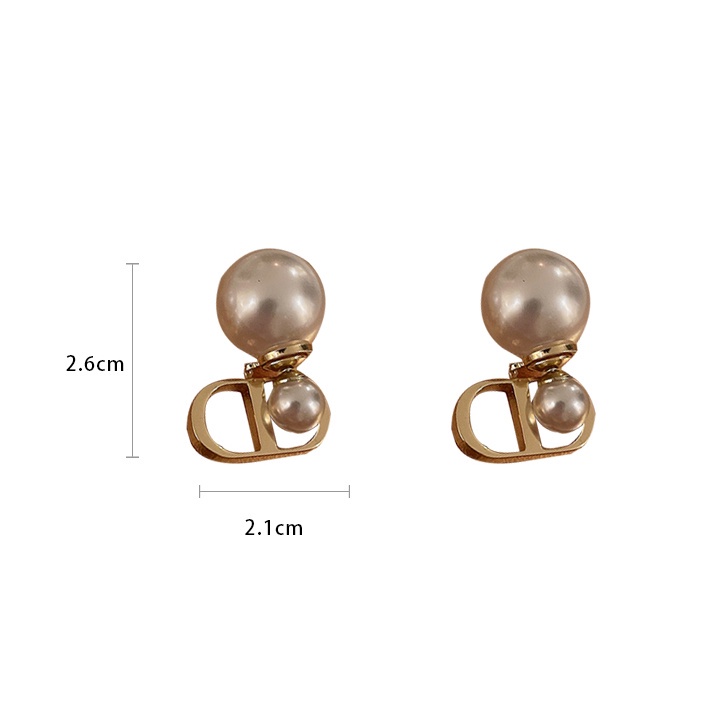 Anting Stud Mutiara Besar Double Ring Warna Emas Untuk Wanita