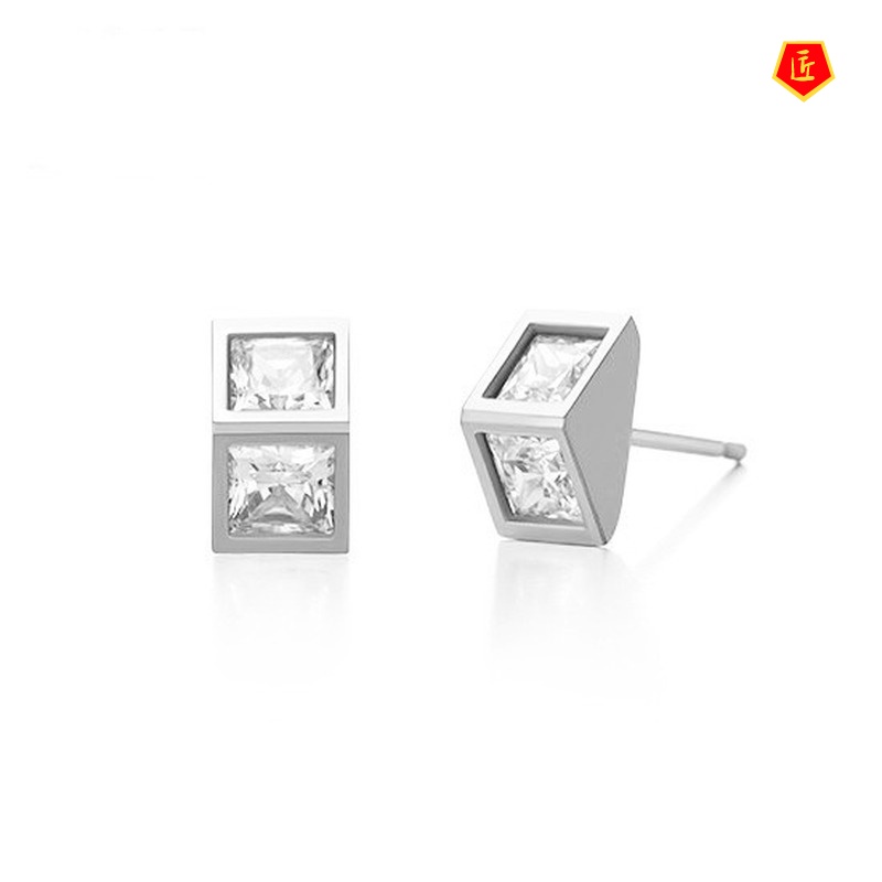 [Ready Stock]Korean Style Fashion Triangle Silver Stud Earrings