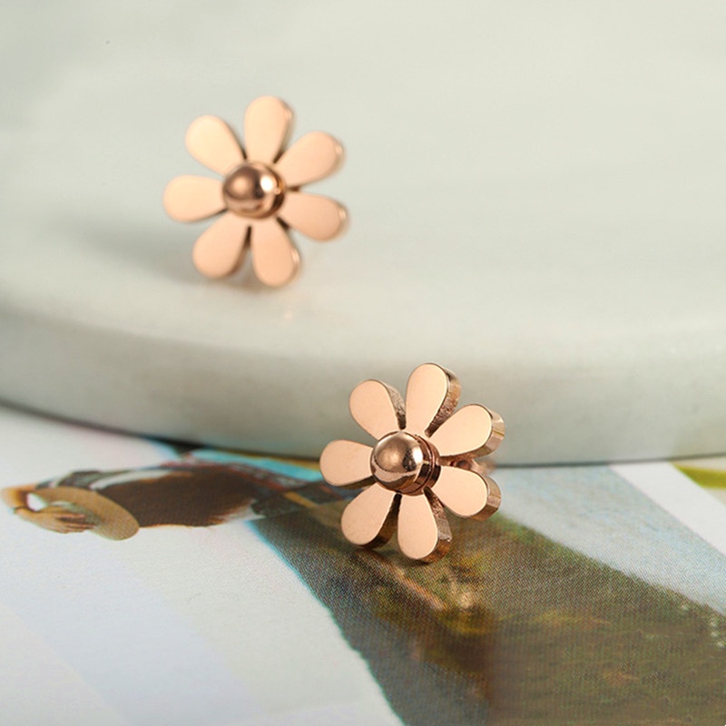 Anting Titanium Bunga Daisy Anting Tusuk Anti Karat Perhiasan Wanita Fahion Korea