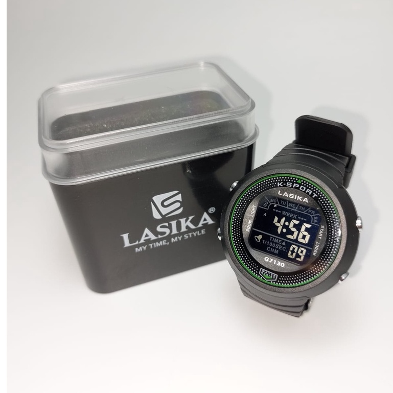 Jam Tangan Unisex Digital Lasika Type 7130 Series Layar Hitam Water Resistant Gratis Box