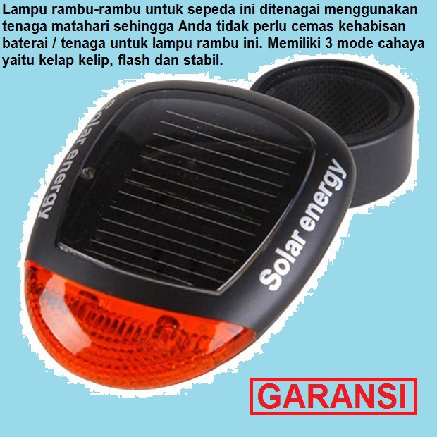 LAMPU SEPEDA TENAGA MATAHARI-Solar Bicyle Taillight Warning Light / Lampu Rambu Sepeda - 909 - Black