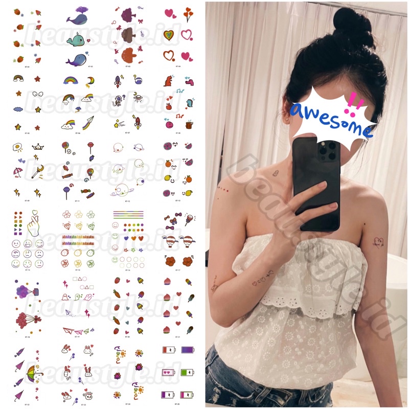 [KT.SY.X]Korean Colorful Cute Tattoo Temporary Waterproof Sticker Tato Tempel Hyuna Sementara Warna 