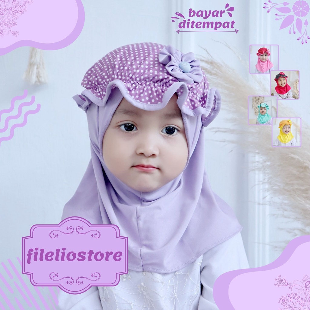 Jilbab Anak Bayi Perempuan Topi Polkadot / Hijab Anak Baby Murah / Kerudung Anak Bayi