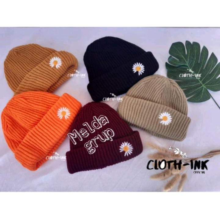 Topi Kupluk Beanie hat Bordir BUnga Daisy Pria Wanita