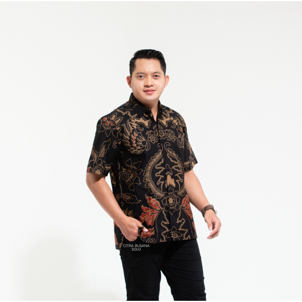 MAHKOTA MERAH PENDEK Kemeja Batik Pria Full Furing Bahan Katun Primisima