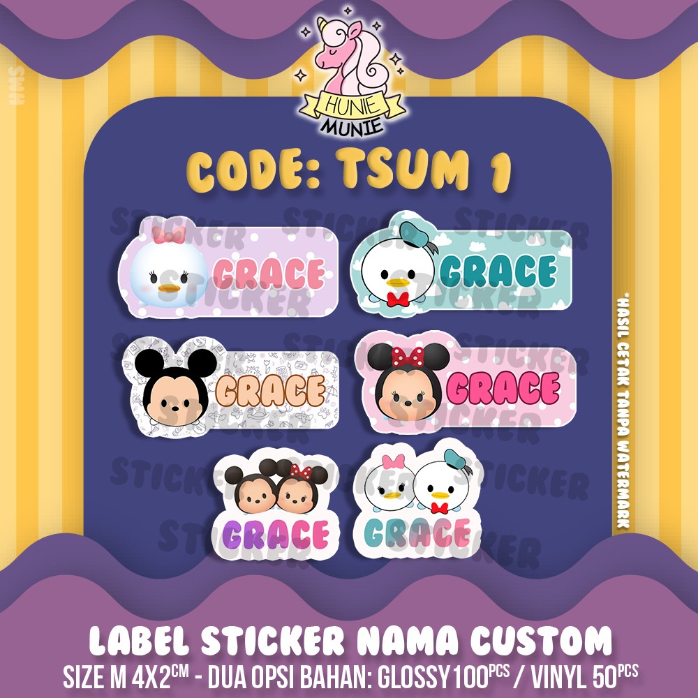 

Sticker Nama Custom - Disney Tsum Tsum Mickey Minnie (100pcs+) Stiker