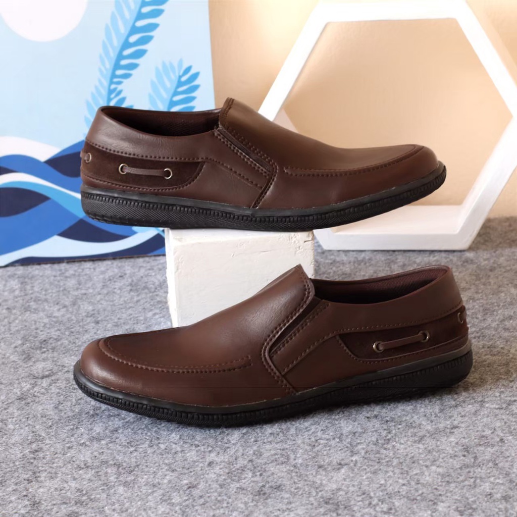 Sepatu Pantofel Hitam Pria Slip On Pendek Kulit Asli Casual Formal Kuliah Kerja Kantor Keren Sepatu Loafer Boi Pansus Pria