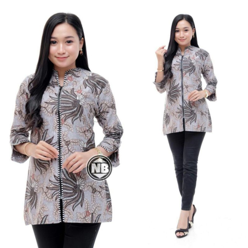 Batik Dolby Dolbi Doby Tenun Sutra Tulis Katun ATBM Baron ATASAN BATIK WANITA sogan SRG308-Blus z pisang  abu