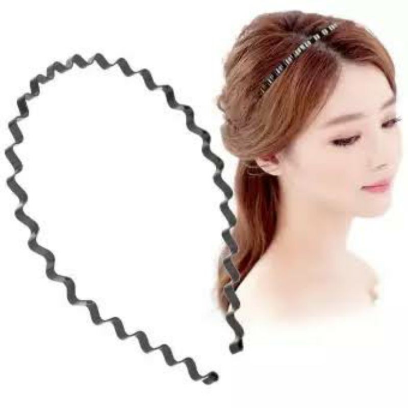 Bando Rambut Elastis Bahan Besi Bergelombang Bentuk Gelombang