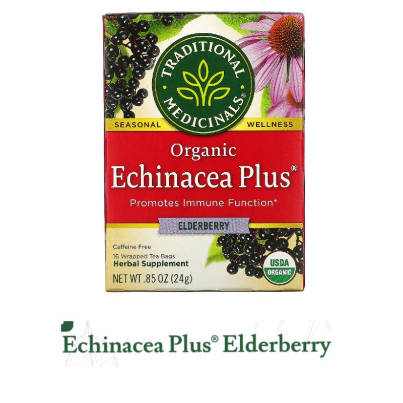 

Organic Echinacea Plus Elderberry Tea Traditional Medicinals- Caffeine free(teh organik)@16 wrapped tea bags
