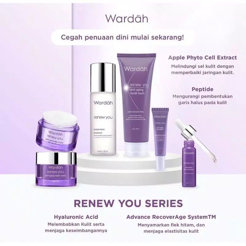 WARDAH PAKET ANTI AGING RENEW YOU ( 5 ITEM - F/W - TREATMENT 50 - SERUM - D/N 30 )