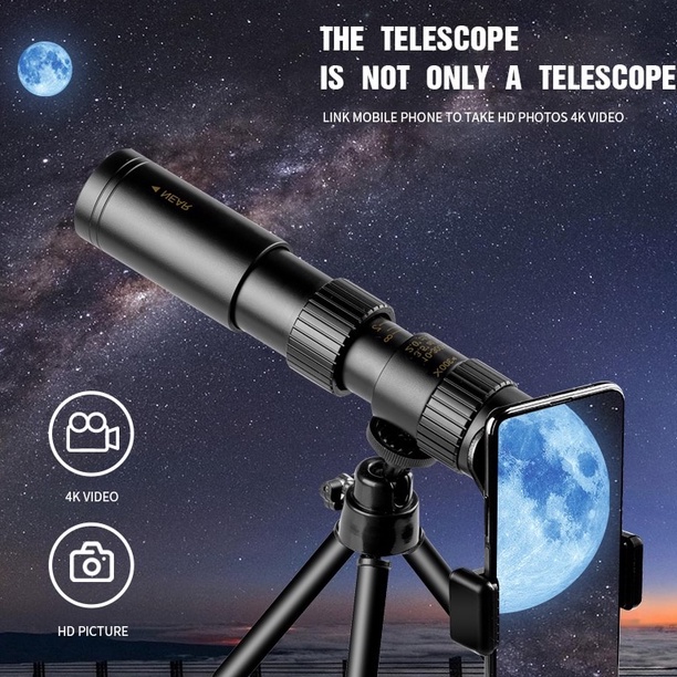 Teropong Monocular untuk HP Smartphone 10-300x40 Zoom Telescope keker tele untuk survival dan astronomi indoor outdoor 10-300x40 Metal Monocular HD Zoom Telescope Portable Telescope Powerful Binoculars with Tripod&amp;Phone Holder for Camping Travel