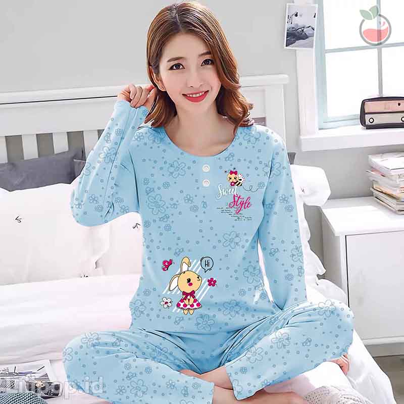 Lilipop.id  Baju Tidur Wanita Sweat Style Celana Panjang PP Allsize Lengan Panjang Baby Doll Bahan Kaos Dewasa