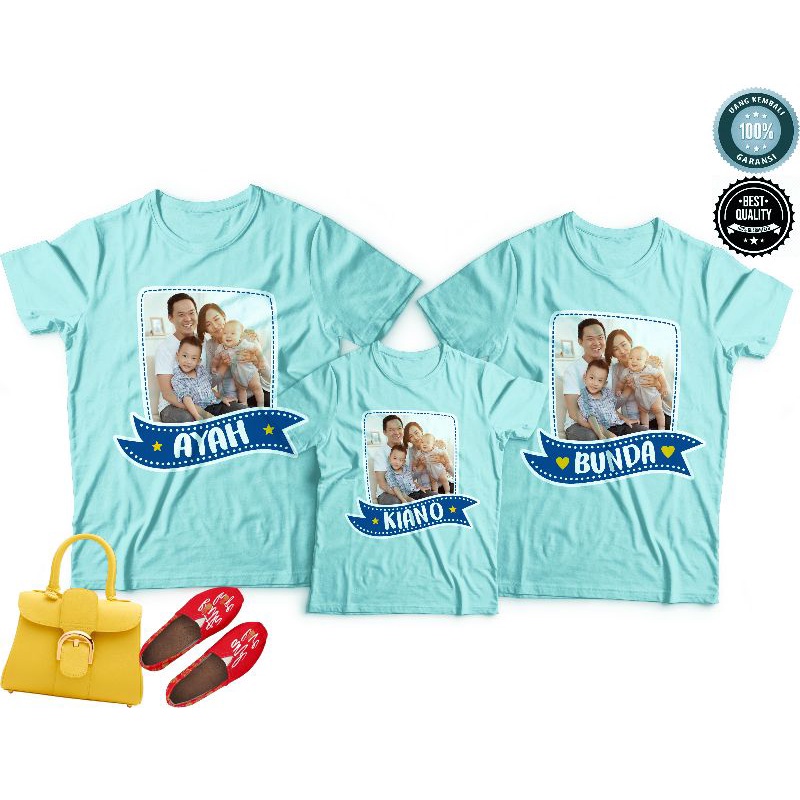Kaos Keluarga Foto dan Nama bebas baju Anak Dewasa Lengan Pendek Panjang Custom banyak warna dan uku