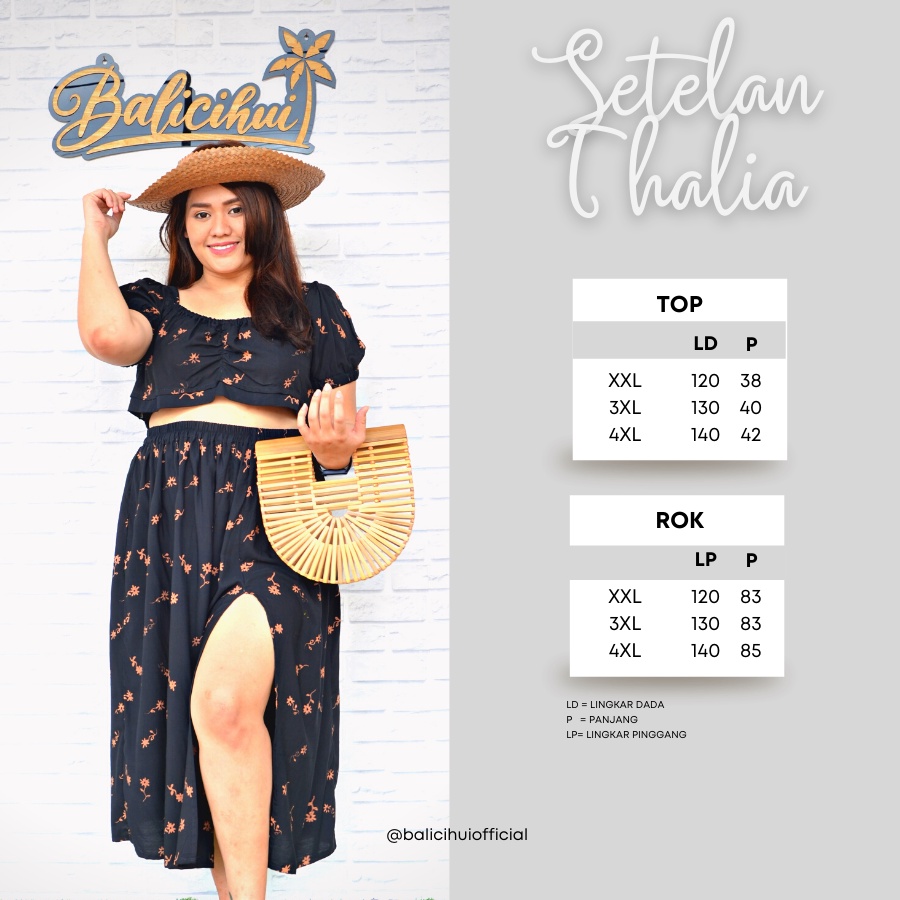 Balicihui Setelan Thalia Set Crop Top Wanita Setelan Jumbo Plus Size Big Size Half Shirt Cutoff Shirt Bali