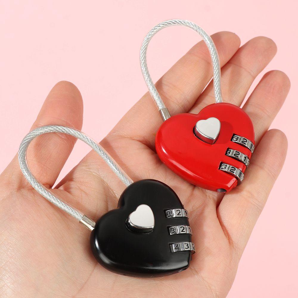 CHOOKYY 1pc Kunci Berbentuk Hati Zinc Alloy Locker Case Supply Dial Kombinasi Kode Bagasi Hari Valentine 3digi Password